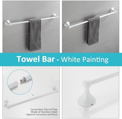 BGL Bathroom Accessories Set, White Paint Expandable Towel Bar 4-Piece Bathroom Accessory Set Wall Mounted Towel Ring Robe Hook Toilet Paper Holder Towel Holder - Image 4