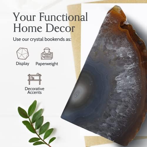 Nature's Decorations Natural Agate Bookends – A+ Grade Geode Heavy Duty Decorative Stone Crystal Book Ends for Shelves & Bookcases, Polished Bookshelf Decor, 1 Pair 3-4Lbs - Image 5