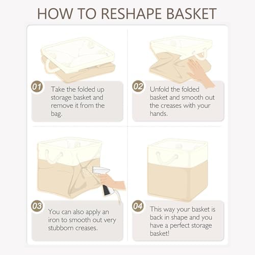 11x11 Inch Cube Storage Bins, 6 Pack Collapsible Fabric Storage Cubes with Rope Handles, Waterproof Foldable Storage Baskets for Cube Shelves, Closet, Clothes, Toys, Books, White & Beige Gold - Image 5