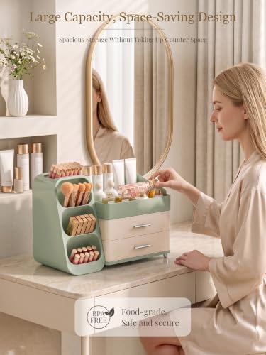 Booklov Large Makeup Organizer for Vanity Countertop, Green Cream - Image 5