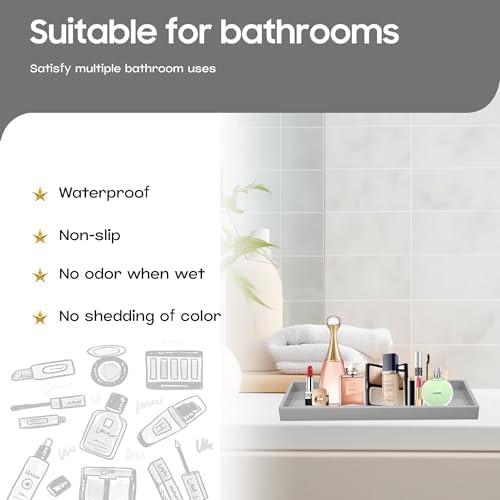 Vanity and Bathroom Tray, 15" ABS Countertop Organizer,Waterproof Vanity Tray for Toilet Tank,Perfume,Soap,Keys,Bathroom Accessories,Kitchen and Bath Trays,Non Slip Small Trays,Gray,2 Pack - Image 2