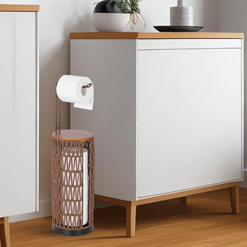 Trongee Freestanding Toilet Paper Holder with Storage,3 Rolls of Rattan Tissue Holder for Bathroom,Woven Toilet Paper Roll Holder Stand,Boho Bathroom Decor Farmhouse Toilet Paper Storage-Deep Brown - Image 2