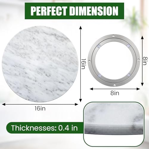 Gisafai 16'' Marble Lazy Susan 8'' Aluminium Alloy Turntable, White - Image 2