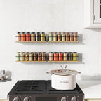 Spice Rack, Self-Adhesive or drilling, Rustic Style Hanging Spice Rack, Spice Organization for Cabinet Door or Wall Mount, Over The Stove, Kitchen Wall, 4-Pack, Wood Color - Image 6