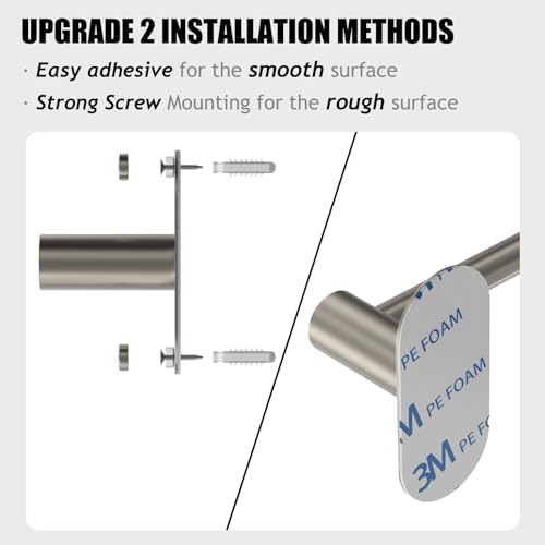 Towel Bar, Adhesive or Drill Wall Mount, Brushed Nickel, 2 Pack - Image 5