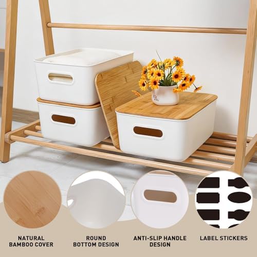 Citylife 16QT Storage Bins with Bamboo Lids, Stackable with Handles, 2-Pack - Image 4