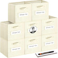 Fabric storage cubes (Set of 8) 11 Inch Cube Storage Bin, Cube storage with 8 Labels Window Cards & a Pen, Foldable cube organizer bins,11x11 Storage bin, Cubby Organizer Boxes, Beige by Artsdi
