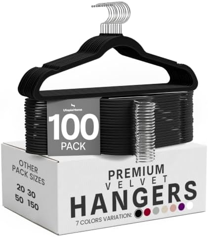 Utopia Home Velvet Hangers, Black, 100 Pack by UTOPIAHOME