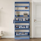 Shoe Cabinet for Entryway with 3 Flip Drawers, Blue Tall Shoe Storage Cabinet with Coat Rack, Wood Narrow Slim Hidden Freestanding Shoe Rack Organizer, 2 in 1 Hall Tree for Living Room, Hallway - Image 7
