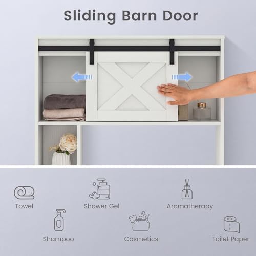 GIANTEX Over The Toilet Storage Cabinet - Freestanding Bathroom Organizer with Sliding Barn Door & Storage Shelves, Multifunctional Bathroom Toilet Rack for Bathroom, Restroom, Laundry (White) - Image 4