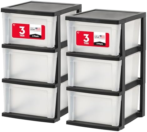 IRIS USA 3-Drawer Slim Narrow Storage Organizer, 2-Pack, Black/Clear by IRISUSA