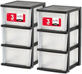 IRIS USA 3-Drawer Slim Narrow Storage Organizer, 2-Pack, Black/Clear by IRISUSA