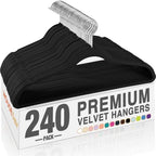 HOUSE DAY Black Velvet Hangers 240 Pack, Premium Clothes Hangers Non-Slip Felt Hangers, Sturdy Black Hangers Heavy Duty Coat Hangers, Durable Suit Hangers, Space Saving No Hanger Mark Rotating Hook by HOUSEDAY