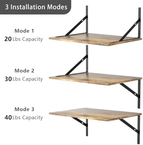 Deep Floating Wall Shelves - 4 Sets of 12 Inch Wide Rustic Brown Wood Shelves for Bathroom, Bedroom, Kitchen, Living Room - Image 4