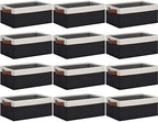 GhvyenntteS Storage Baskets for Shelves 12 Pack, Fabric Storage Bins with Leather Handles, Foldable Rectangular Storage Baskets for Organizing Home, Office (Black/White, 11.8" x 7.87" x 5.11") by GhvyenntteS