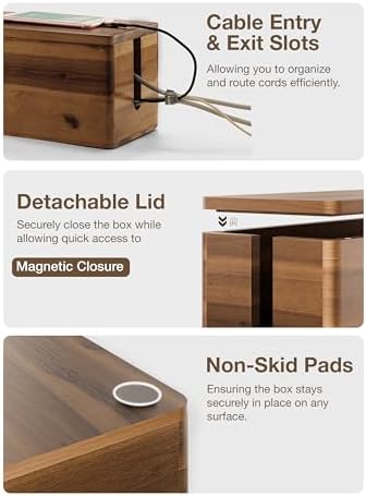 TIDITA 16" L Wooden Large Cable Management Box Round Edge (Walnut Color) - Image 3