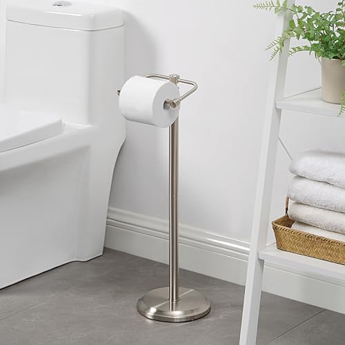 SunnyPoint Free Standing Toilet Paper Holder with Weighted Base, Bathroom Tissue Roll Stand, Holds Jumbo & Standard Rolls, Freestanding Toilet Paper Stand for Bathroom, Compact Storage Organizer (S.N) - Image 2