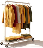 Sywhitta Metal Clothing Rack on Wheels with Mesh Shelf, for Clothes,White by haseverythingyouneed