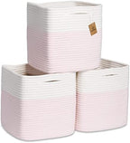 NaturalCozy Storage Cubes 11 Inch Cotton Rope Woven Baskets for Organizing, 3-Pack | Cube Storage Bin | Square Storage Baskets for Shelves Organizer, Classroom, Kids Toy Bins, Closet, Baby Nursery by NaturalCozy