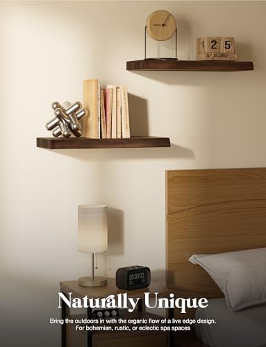 BATODA Wooden Floating Shelves for Wall, 17" Acacia Live Edge, Set of 2 Pcs - Image 6
