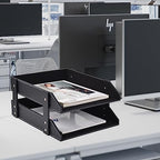 Leather Desk Organizer,2-Tier Stackable Letter Tray Holder,Office Supplies Desktop Storage Box for Document,Stationery,Magazines,Newspapers,Letters and Other Home Office Paper Sundries,Black - Image 6