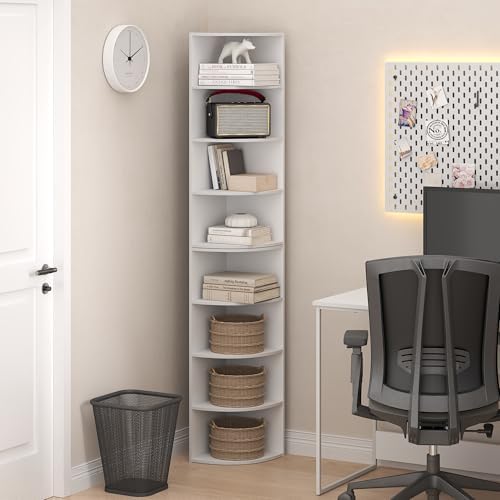 Furinno ECON Corner Shelf, 8-Tier Corner Book Shelf, Storage Shelves, Display Rack, Bookshelf, for Organization and Storage, Living Room, Home Office, White - Image 2