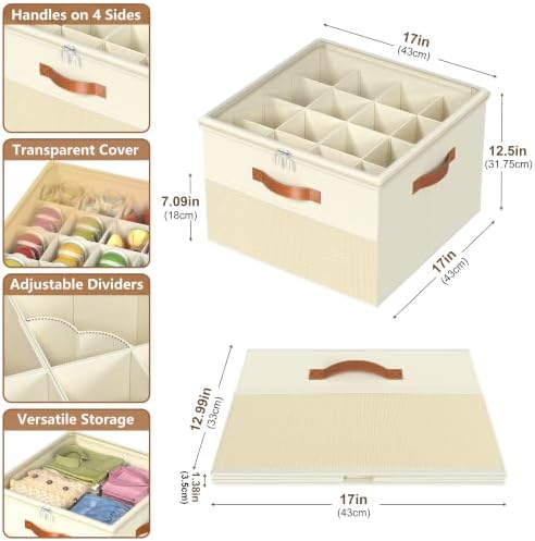 Shoe Organizer for Closet,2 Pack Foldable Shoe Storage Organizer Box Bin with Adjustable Dividers and Clear Cover, Fits up to 16-32 Pairs（Beige） - Image 3