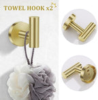 TURS Brushed Gold Bathroom Hardware Set 5 Piece, SUS304 Stainless Steel Bath Towel Bar Set, 24 Inch Bathroom Accessories Kit Wall Mounted - Image 5