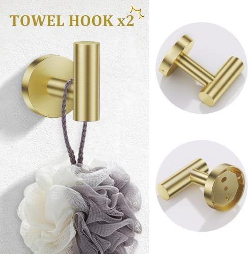 TURS Brushed Gold Bathroom Hardware Set 5 Piece, SUS304 Stainless Steel Bath Towel Bar Set, 24 Inch Bathroom Accessories Kit Wall Mounted - Image 5