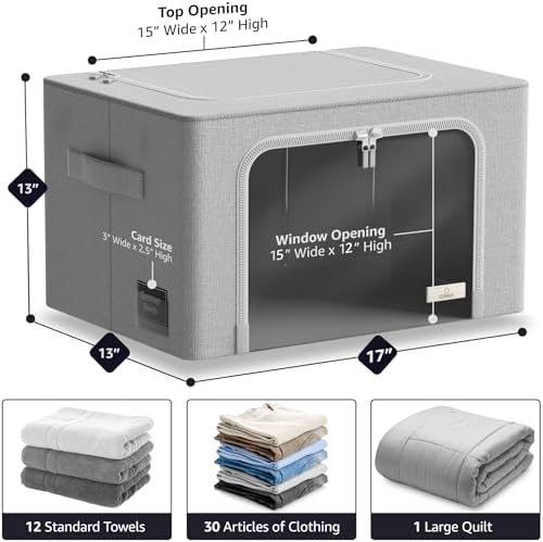 Sorbus Clothes Storage Bins with Metal Frame, Clear Window (3 Pack, Gray) - Image 4