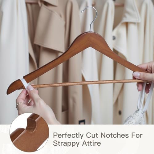 Wooden Hangers 30 Pack,Heavy Duty Solid Wooden Clothes Hangers with Pant Bar,360-Degree Rotatable Hook,Durable & Slim Wood Hangers for Coats,Jackets,Dress,Pants(Walnut) - Image 3