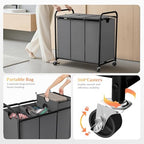 180L Laundry Sorter 3 Section, Rolling Laundry Basket with Wheels and Lid - Image 3