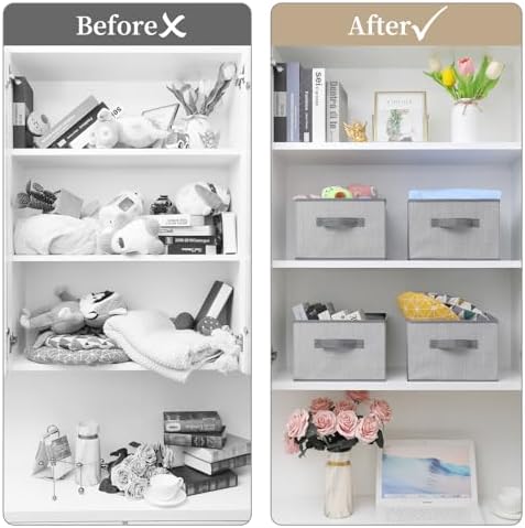 Storage Baskets, 11-Inch Woven Fabric Bins, Storage Cubes with Reinforced Handles, Organizer Bins for Closet Shelves, Foldable, for Toys, Clothes (4PCS/Grey-11*11*7.8inch) - Image 6