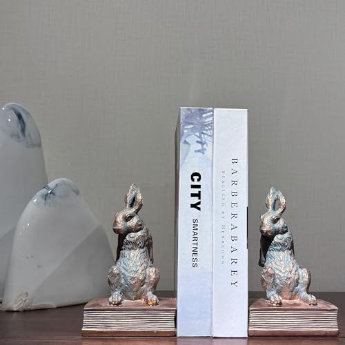 Book Ends for Shelves to Hold Books Hevay Duty,Decorative Rabbit Bookends - Image 3
