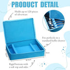 Teenyyou Zippered Flatware Storage Drawer Liner Silverware Storage Bag Tarnish Preventative Silver Organizer Cutlery Case Container Box Large Capacity Silverware Chest 15.75" x 11.02" x 3.94"(Blue) - Image 3