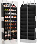 Criusia Over the Door Shoe Organizer, 20-30 Pairs Heavy-Duty Hanging Shoe Storage with Large Pockets, 10-Tier Door Shoe Rack with 4 Hooks for Sneakers Sandals Heels Boots (Black) by Criusia
