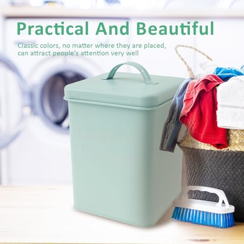 Laundry Detergent Powder Container Dispenser Holder for Laundry Room Organization Washing Powder Storage Box 3L Metal Portable Laundry Powder Bin with Handle Lid for Laundry Room (Light green) - Image 7