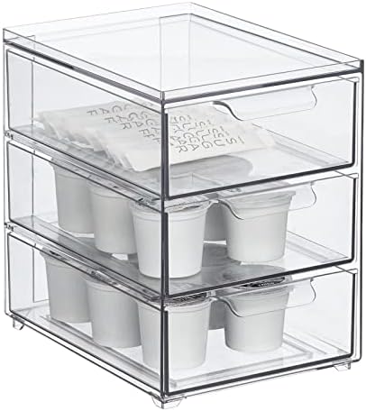 mDesign Plastic Stackable 3-Drawer Kitchen Storage Organizer - Bin with Divided Pull-Out Drawers for Pantry, Shelf, Fridge/Refrigerator, and Freezer Organization - Lumiere Collection - Clear - Image 7