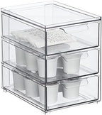mDesign Plastic Stackable 3-Drawer Kitchen Storage Organizer - Bin with Divided Pull-Out Drawers for Pantry, Shelf, Fridge/Refrigerator, and Freezer Organization - Lumiere Collection - Clear - Image 7