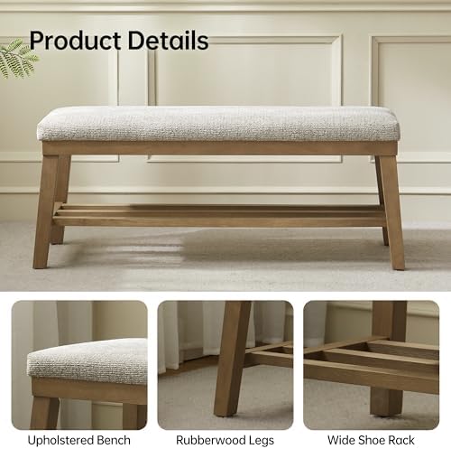 VKNOW Entryway Bench, Storage Shoe Bench with Rubberwood Legs, Brown - Image 5