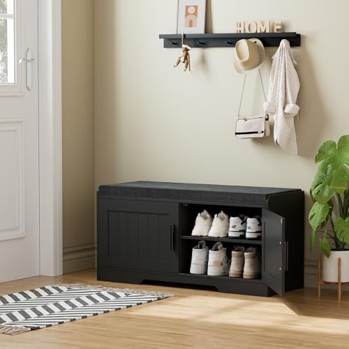 Homleke Shoe Storage Bench, 2 Doors & Thickened Padded Seat Cushion - Image 3