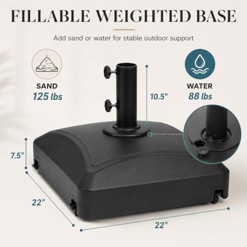 125 Lbs Fillable Mobile Umbrella Base, Heavy Duty Square Stand Built with 4 Rolling Wheels, Stable Outdoor Holder for Patio Deck Lawn and Poolside Market Parasols, Black - Image 2