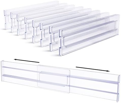 Vtopmart Drawer Dividers Organizers 8 Pack, Adjustable 3.2" High Expandable from 12.2-21.4" Kitchen Drawer Organizer, Clear Plastic Drawers Separators for Clothing, Installed by Double-sided Tape by Vtopmart