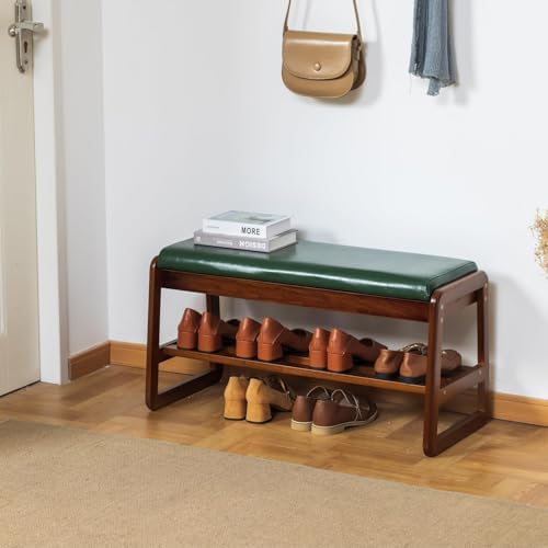 Solid Wood Shoe Rack Bench with Flip-Top Storage, Green, 31.5'' - Image 2