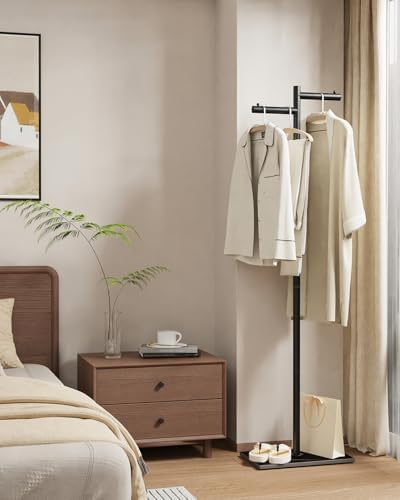 Freestanding Metal Coat Racks with Natural Rock Base,68.9in,Black - Image 2