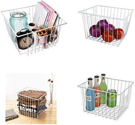 4 Pack Wire Storage Baskets for Organizing, Freezer Organizer Bins, Pantry Organization Bins Cabinets - Metal Basket Kitchen, Laundry, Fridge, Bathroom Countertop Organizer, Pearl White - Image 6