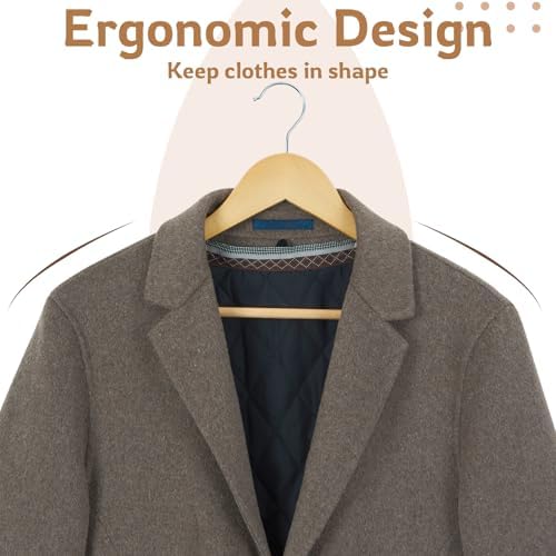 Wooden Hangers, 30 Pack Slim Wood Coat Hangers with Extra Smooth Finish, Precisely Cut Notches and Chrome Swivel Hook, Wooden Clothes Hangers for Shirt Suit Jacket Dress, Natural - Image 5