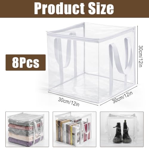 8 Pack Clear Zippered Storage Bags with Handles, 12x12x12 Inch Heavy Duty Moving Tote – Durable Plastic Storage Bins for Clothes, Linens, Shoes, Sheets, and Closet Organizer - Image 3