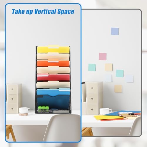 EASEPRES Desk File Organizer Mesh 9-Tier, Hanging Wall Mount Document Organization Stand, Desktop Vertical Mail Paper Folder Holder Rack with Bottom Tray for Office Home Cubicle Countertop, Black - Image 2