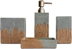 Hymmah Bathroom Accessories Set,Wooden Design Toothbrush Holder,Farmhouse Bathroom Decor,4 Pcs Resin Gift Set Apartment Necessities, Contain Toothbrush Cup,Soap Dispenser,Soap Dish,Tumbler by Hymmah